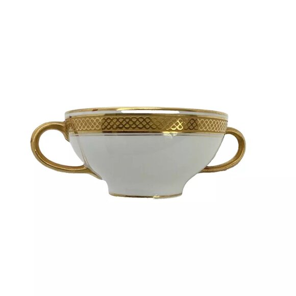 2 Limoges France W.G. & Co. Footed Bouillion Soup Cups Gold Bands Pattern GUE119 - Picture 8 of 11